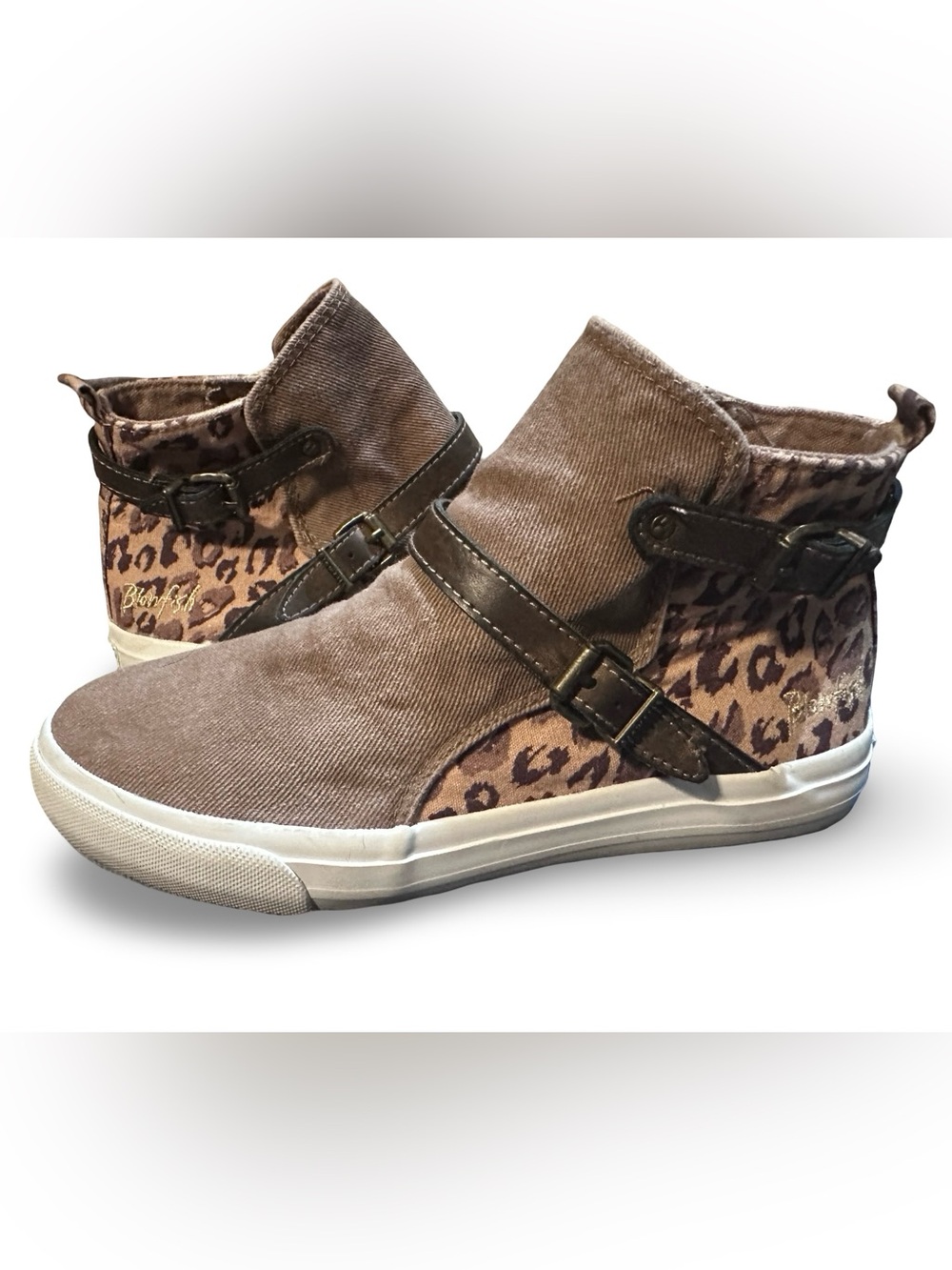 Blowfish Women Brown High-Top Sneakers with Leopard Accent